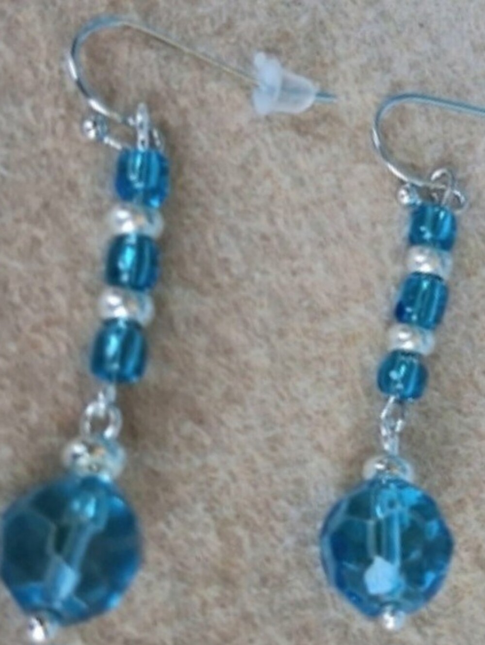 Handmade Blue Glass Bead Dangle Pierced Earrings - Women Jewelry